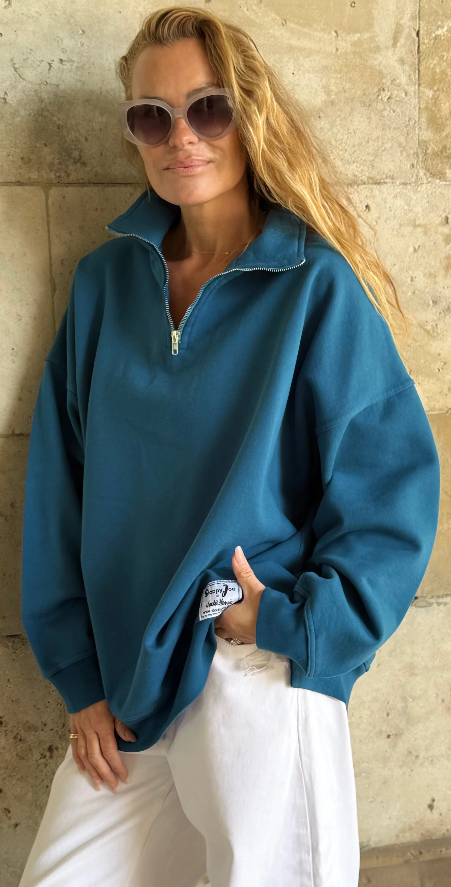 DIANA ZIP NECK - PETROL BLUE